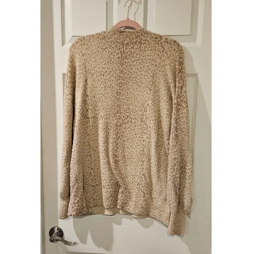 Chicos Eyelash Animal Print Sweater Womens XL‎ Beige Tunic Soft Leopard